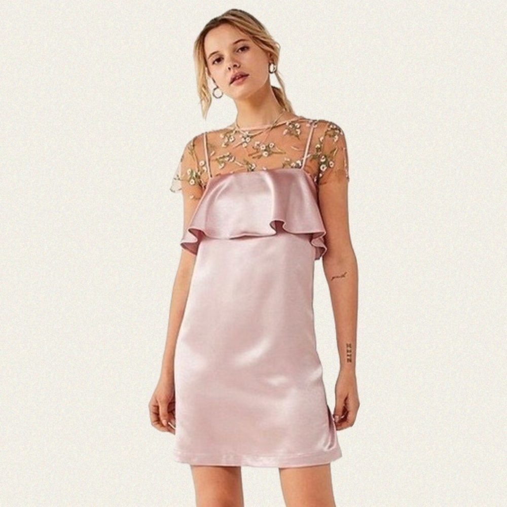 UO x Kimchi Blue Ruffle Satin Slip Dress